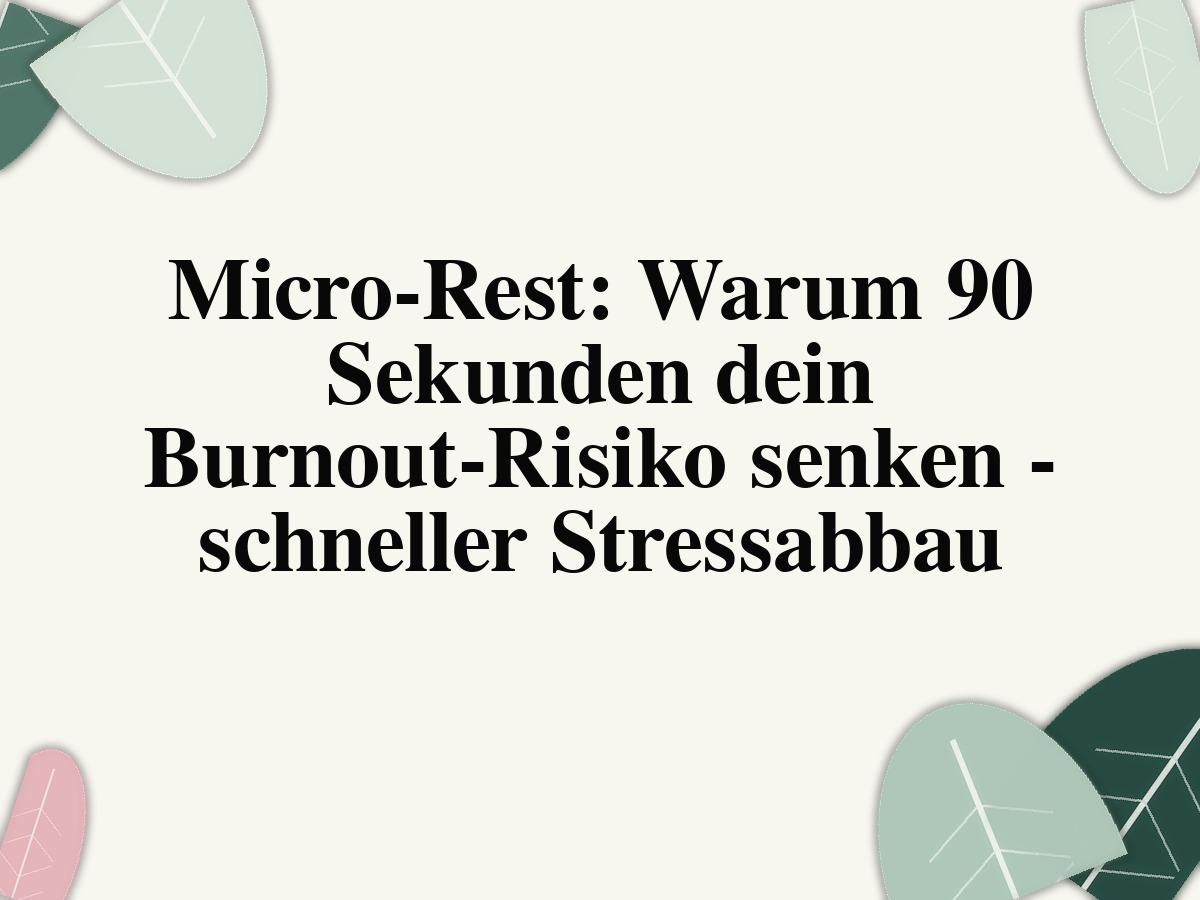Micro-Rest: Warum 90 Sekunden dein Burnout-Risiko senken - schneller Stressabbau