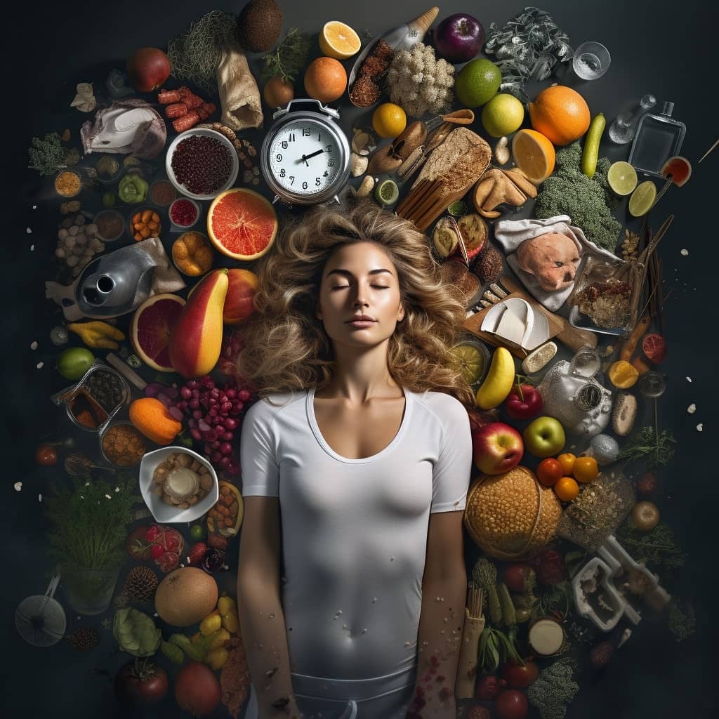 longevity woman between vegetables langlebigkeit