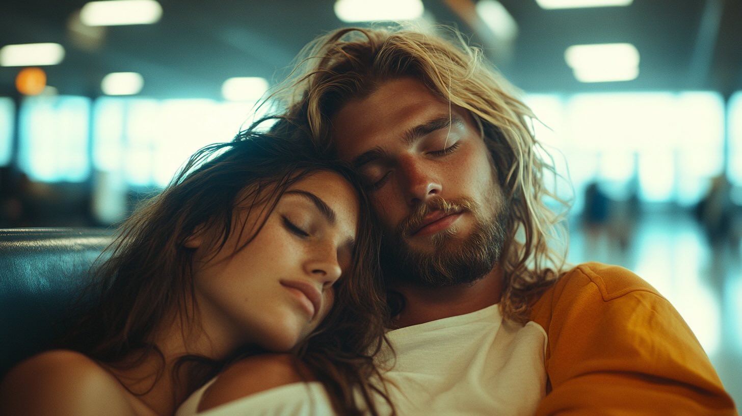 surfer couple tired jetlag