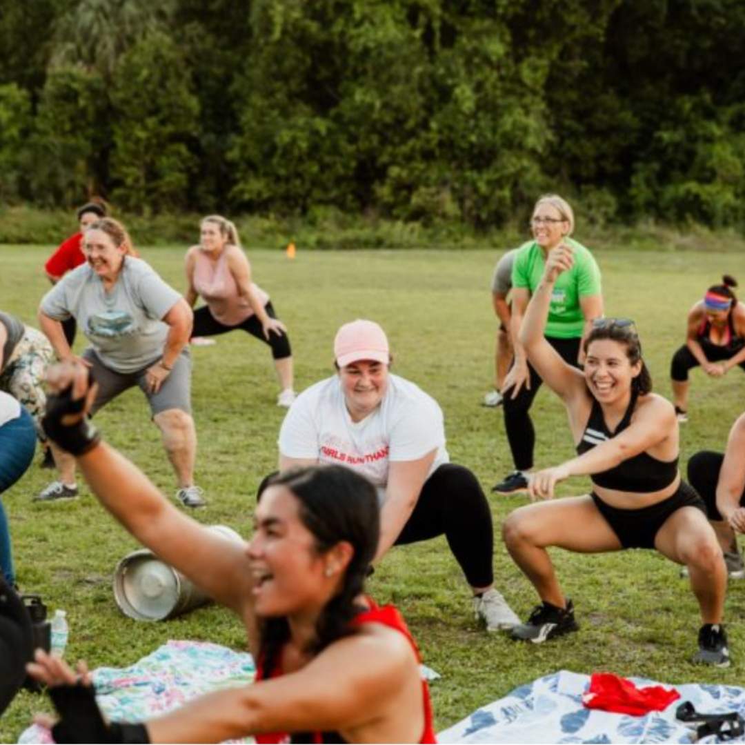 Active corporate team event with yoga fitness Pilates